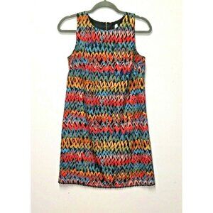 Womens Multicolor sheath dress Chevron ZigZag rainbow Sz S Kensie Sleeveless EUC